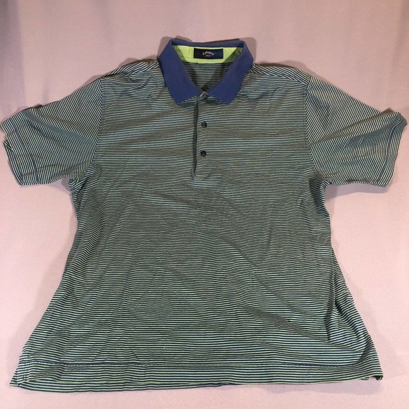 Callaway Collection Polo Men's Size Medium Button Green/Blue Egyptian Cotton - Picture 1 of 6